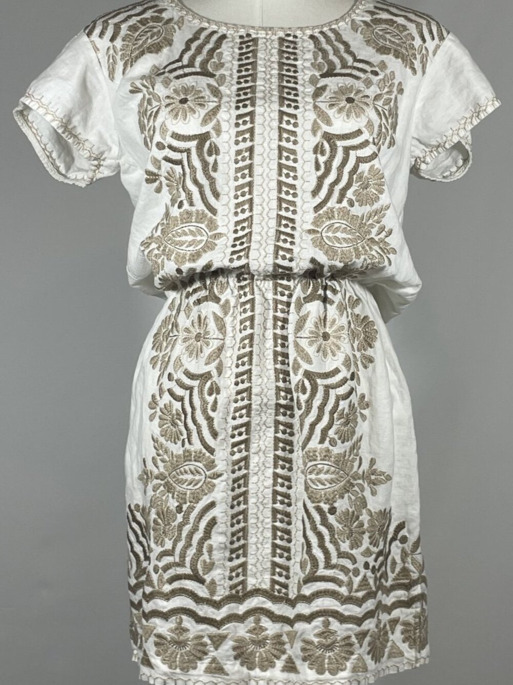 ✨ Johnny Was Embroidered White Linen Blouson Tunic Dress Size XS ✨ - Picture 1 of 4
